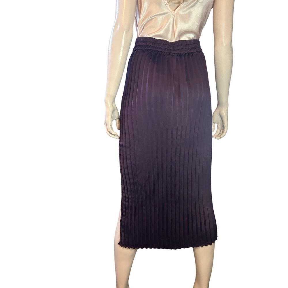DKNY Knife Pleated Pencil Skirt High Leg Slit Burgundy Elastic Waist - Picture 7 of 14